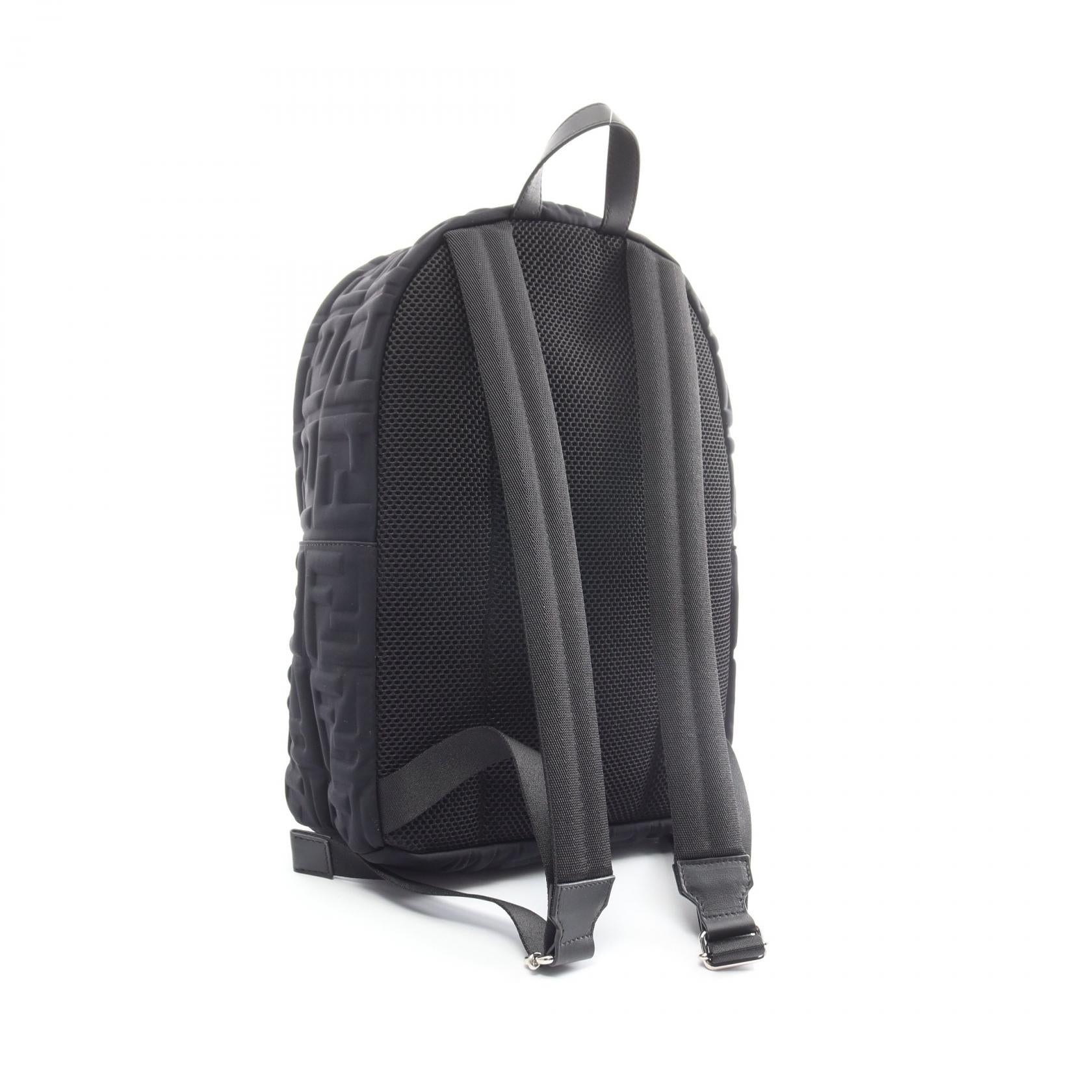 FENDI Zucca Backpack Rucksack Nylon Leather Black