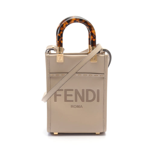 FENDI Sunshine Shopper Mini Handbag Leather Beige 2WAY