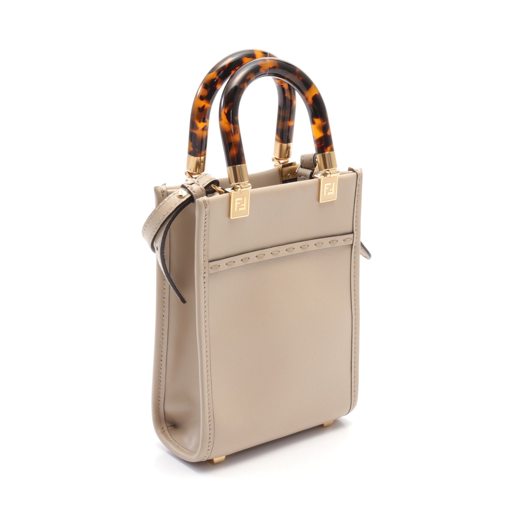 FENDI Sunshine Shopper Mini Handbag Leather Beige 2WAY
