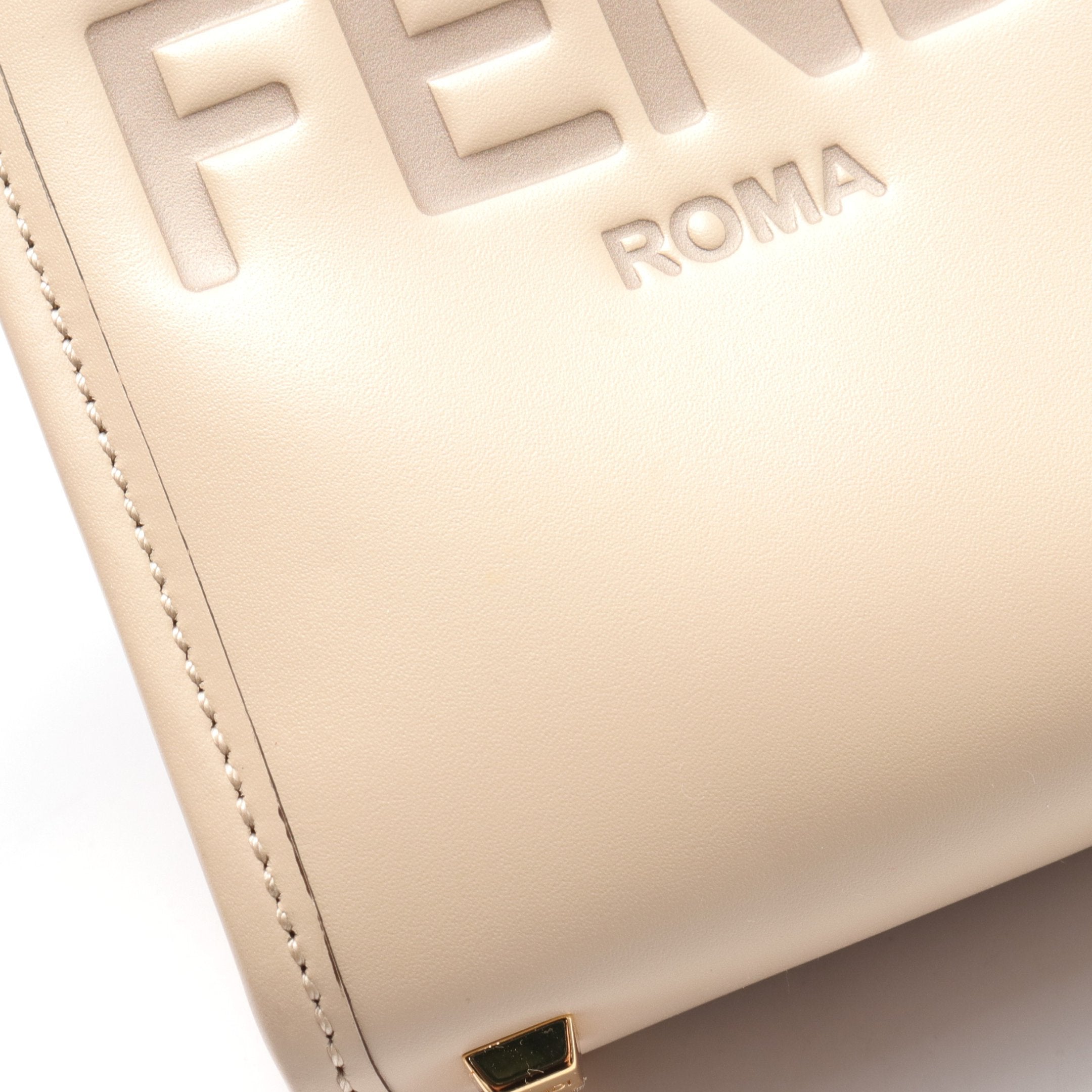 FENDI Sunshine Shopper Mini Handbag Leather Beige 2WAY