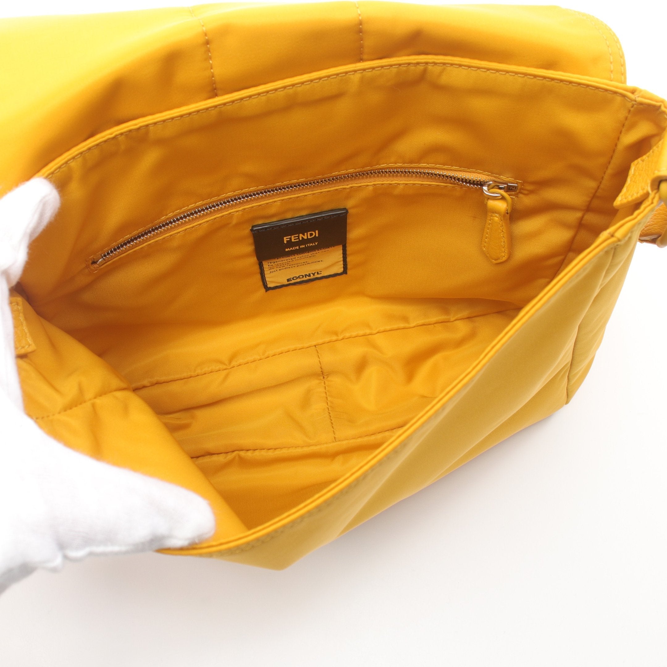 FENDI Baguette Messenger Bag Bucket Messenger Shoulder bag Nylon Yellow