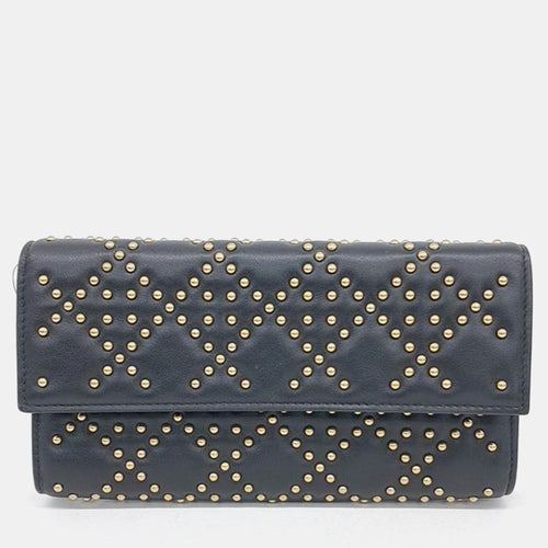 Dior Christian Calfskin Cannage Studded Wallet on Chain
