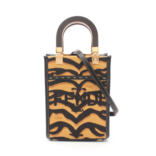 FENDI Handbag Canvas Leather Yellow brown Black 2WAY