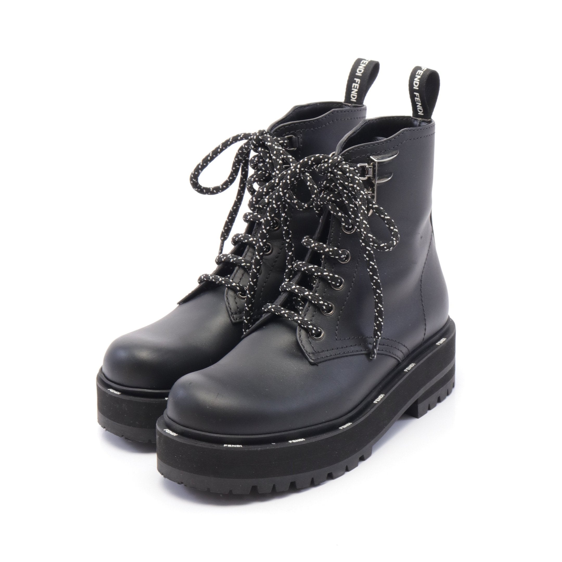 FENDI Lace up Boots Leather Black