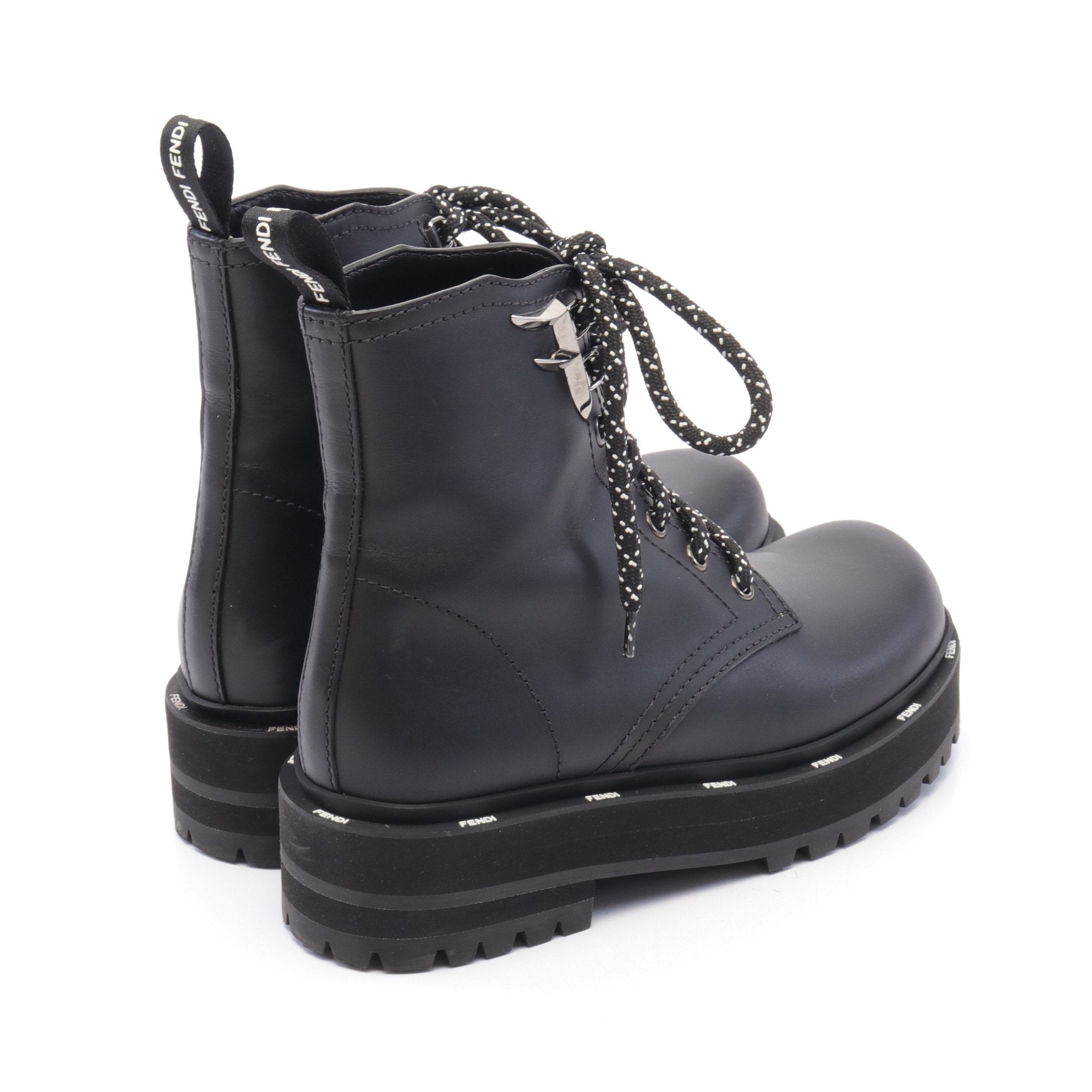 FENDI Lace up Boots Leather Black