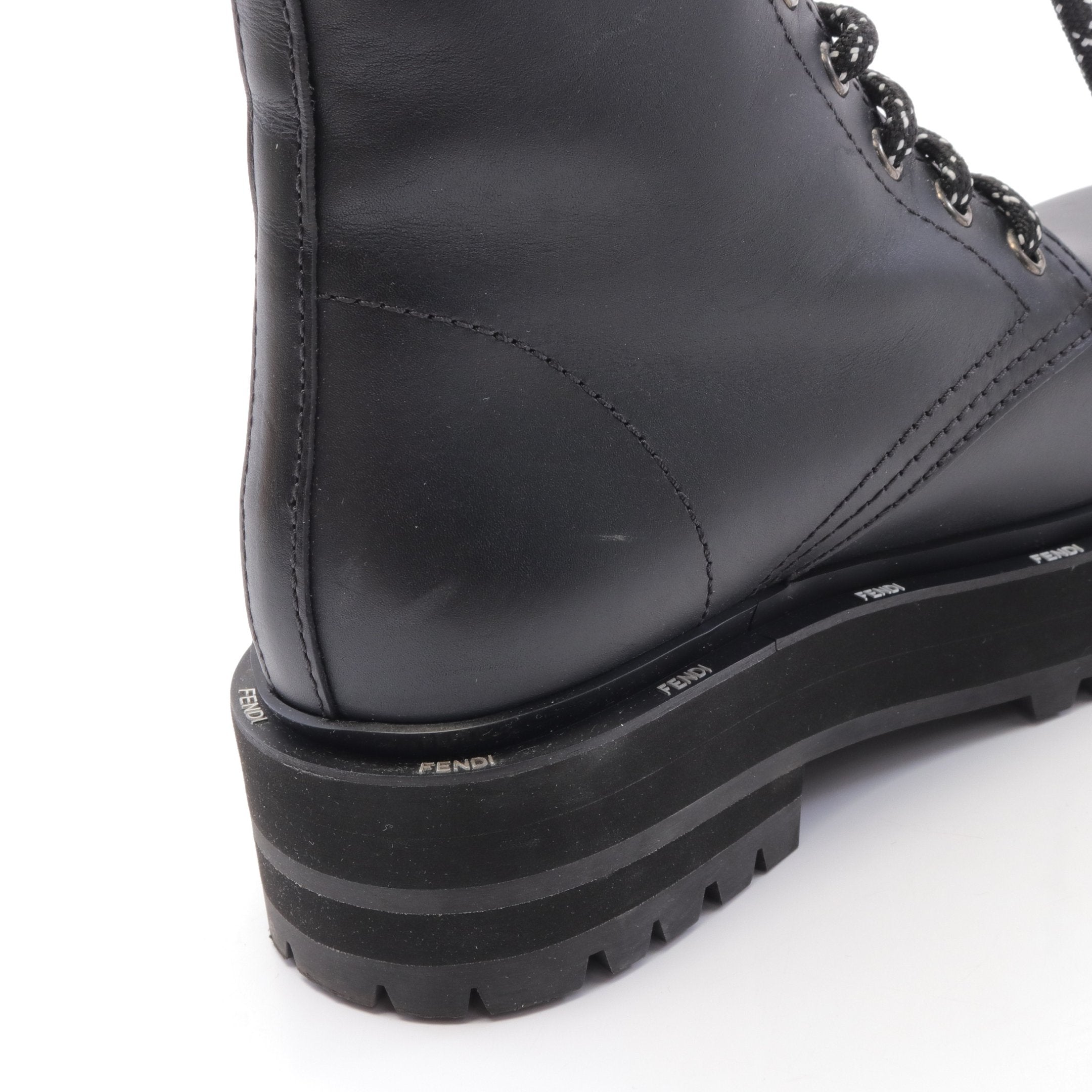 FENDI Lace up Boots Leather Black