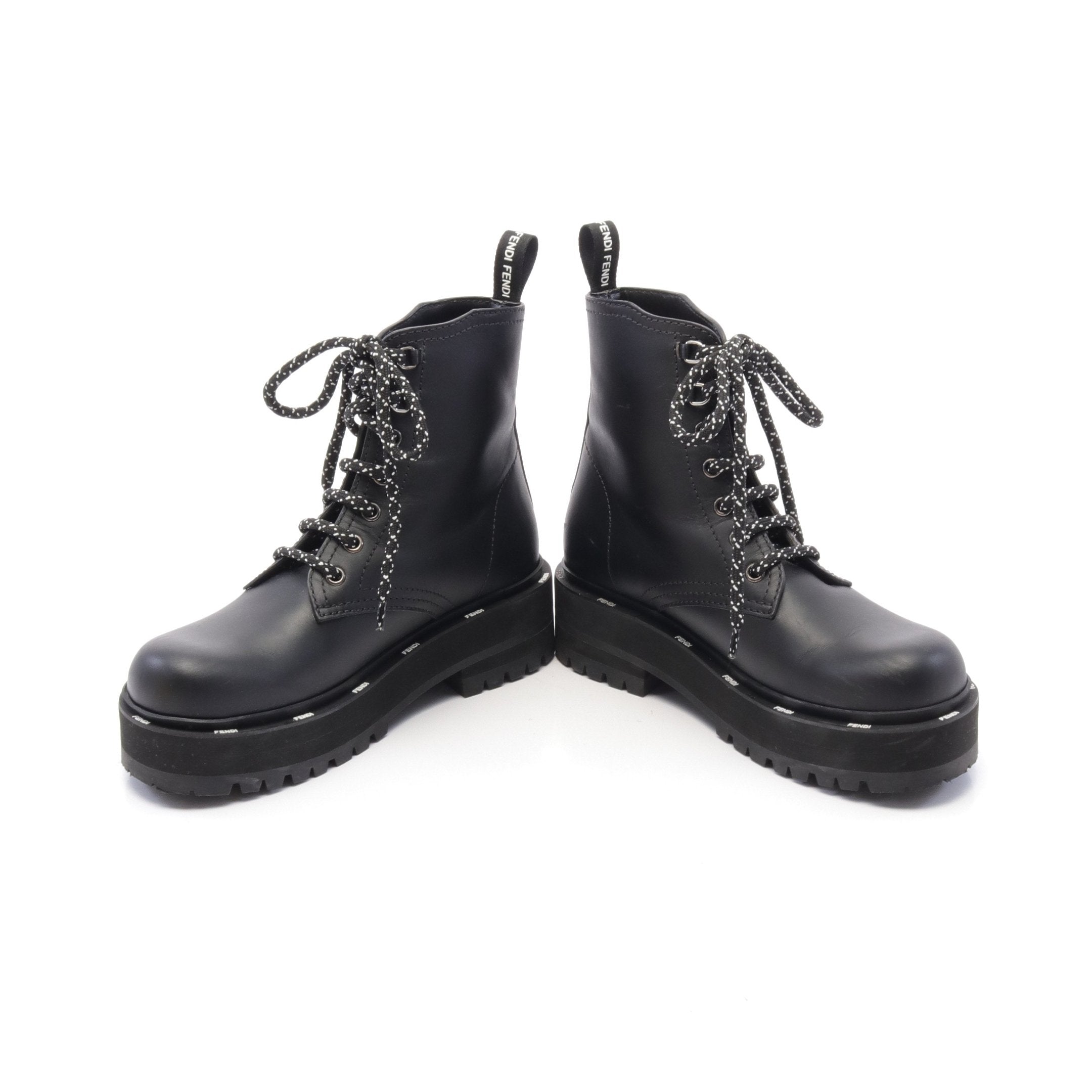 FENDI Lace up Boots Leather Black