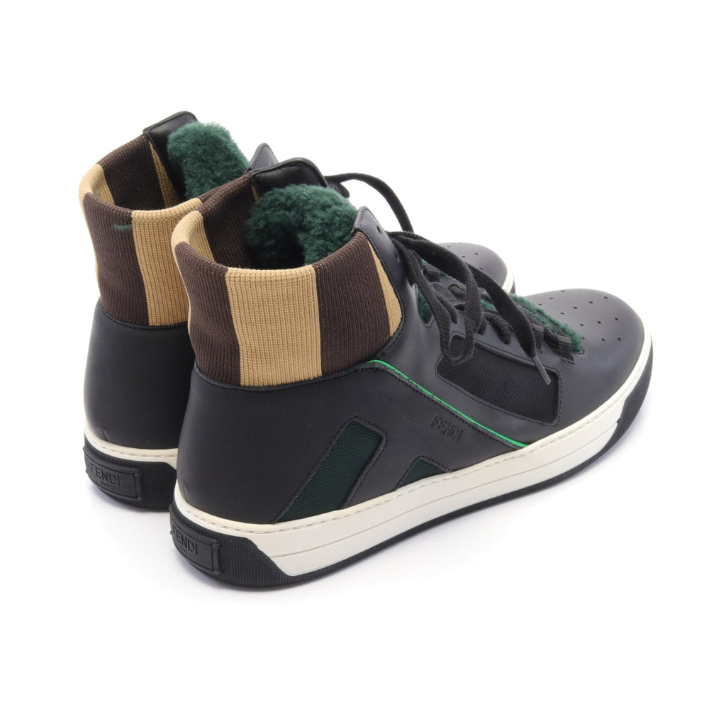 FENDI High cut sneakers Leather Fabric Black Green
