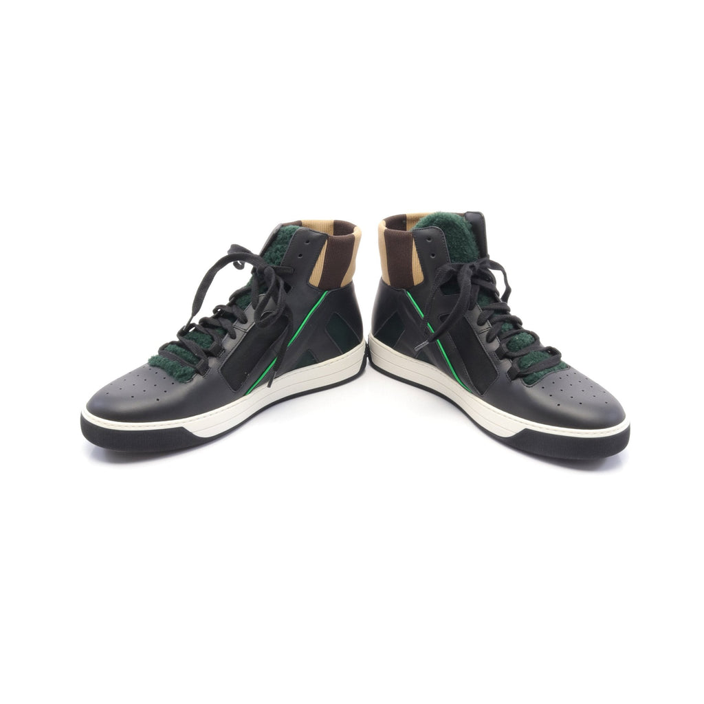 FENDI High cut sneakers Leather Fabric Black Green