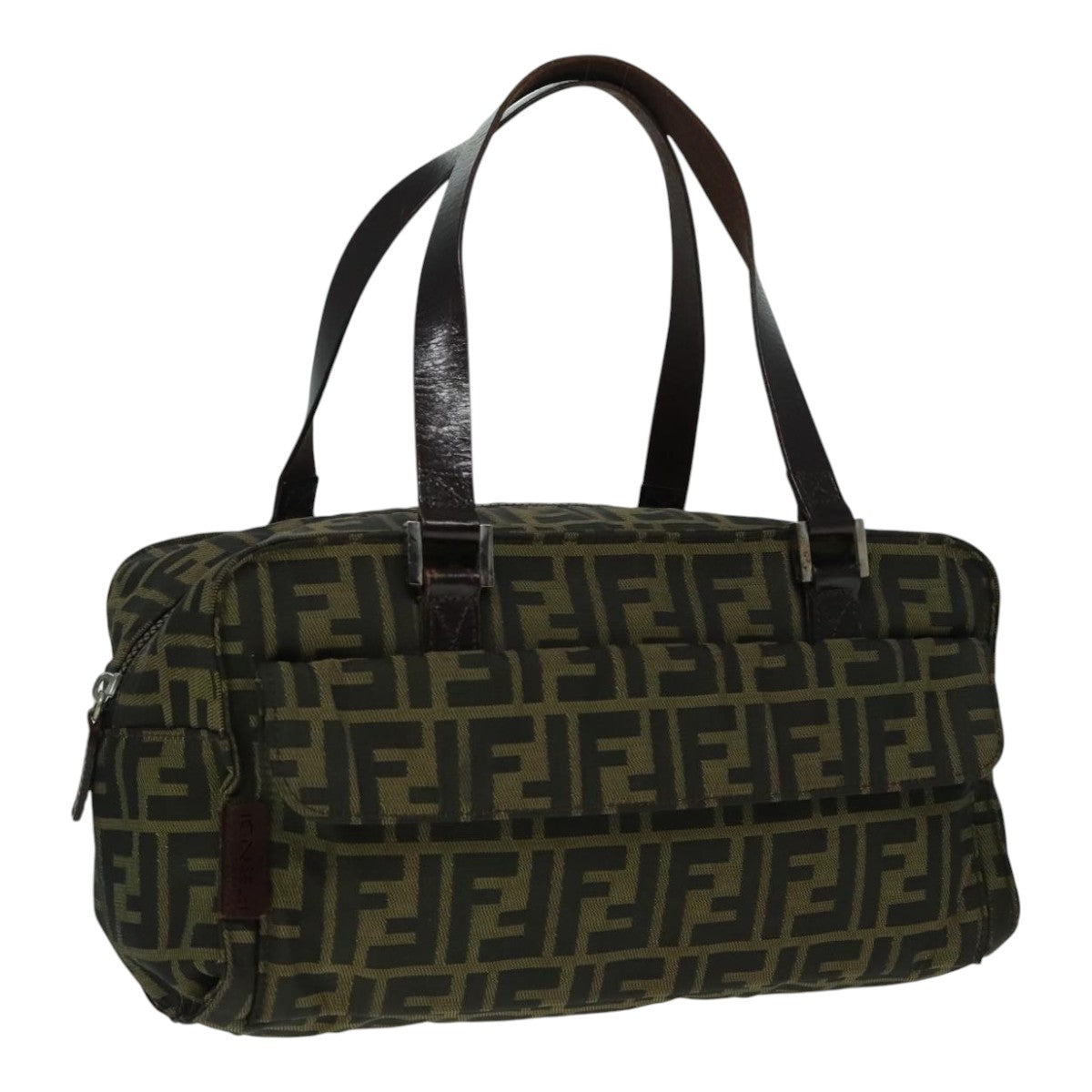 FENDI Zucca Canvas Hand Bag Brown Black Silver93228
