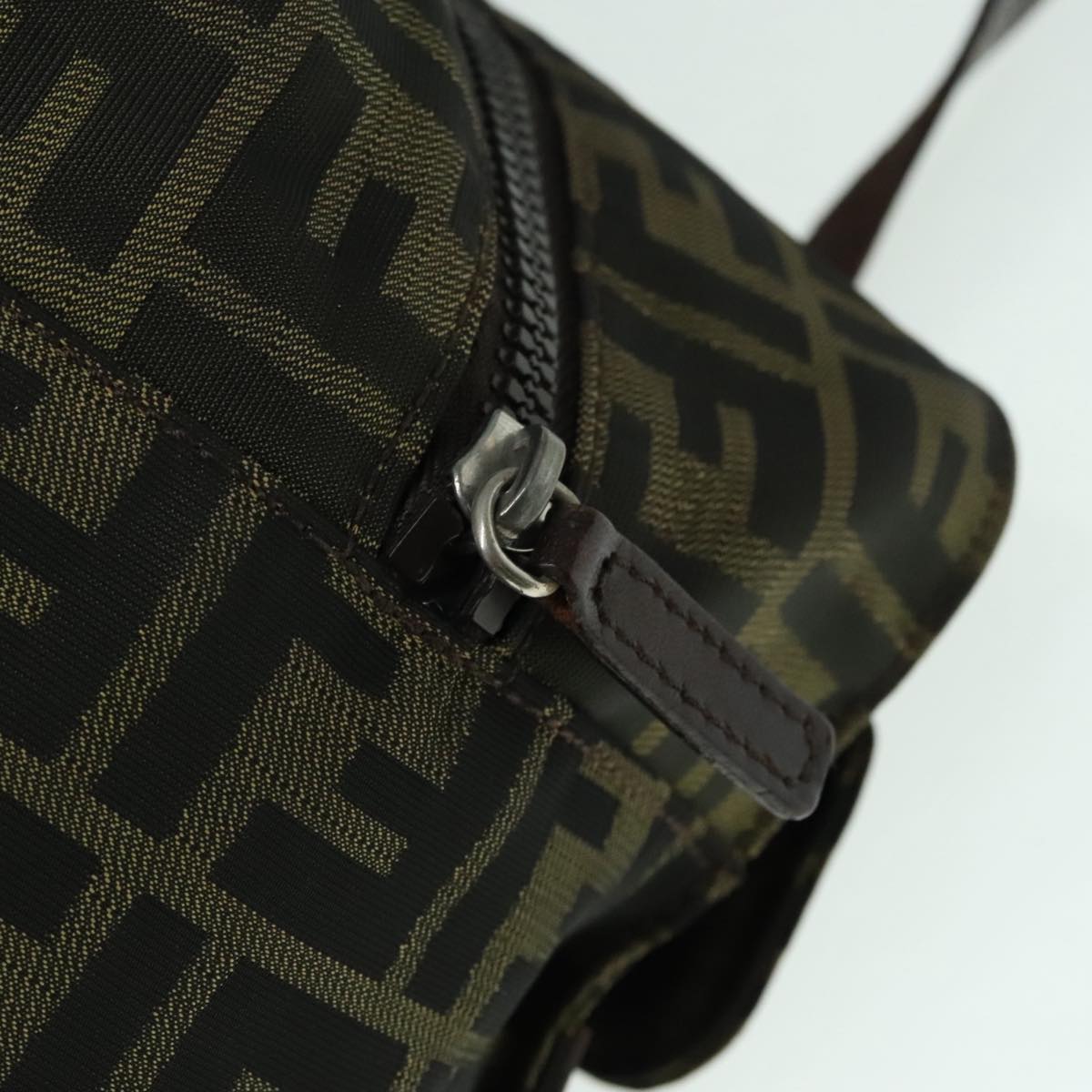 FENDI Zucca Canvas Hand Bag Brown Black Silver93228