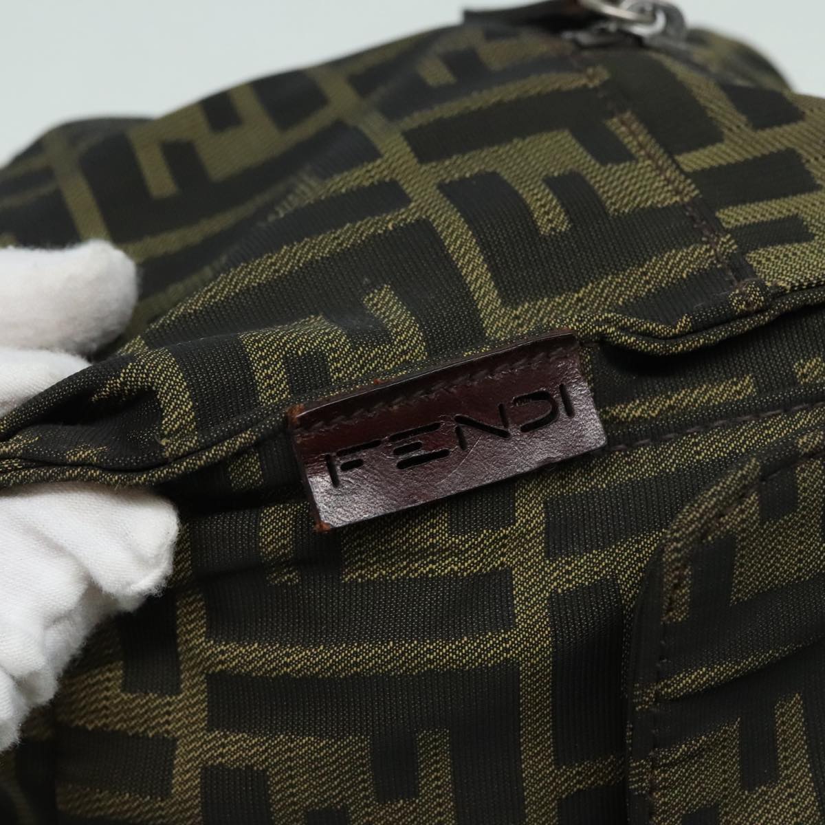 FENDI Zucca Canvas Hand Bag Brown Black Silver93228