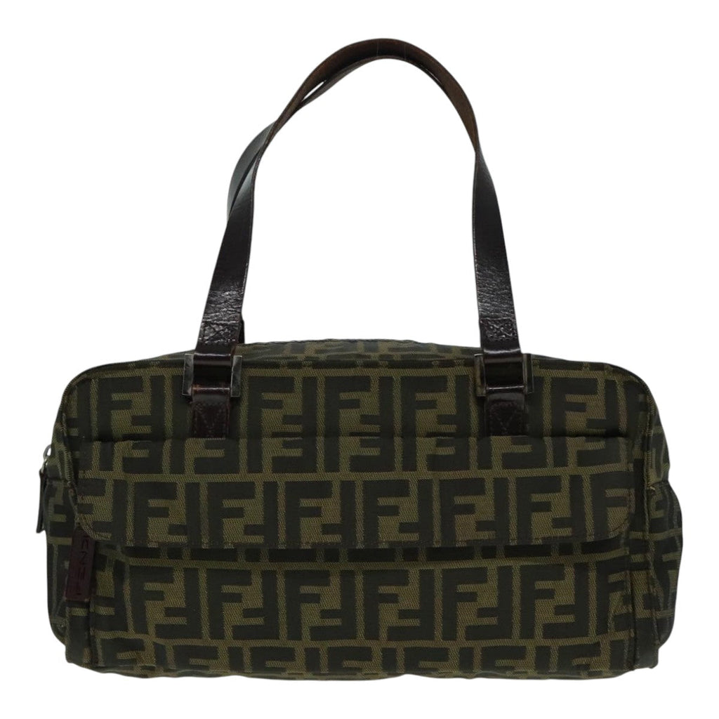 FENDI Zucca Canvas Hand Bag Brown Black Silver93228