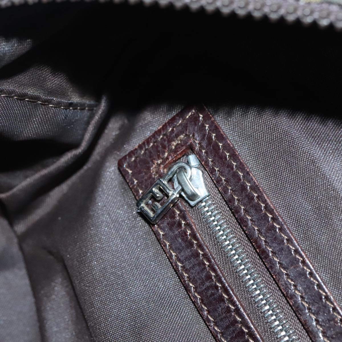 FENDI Zucca Canvas Hand Bag Brown Black Silver93228
