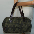 FENDI Zucca Canvas Hand Bag Brown Black Silver93228