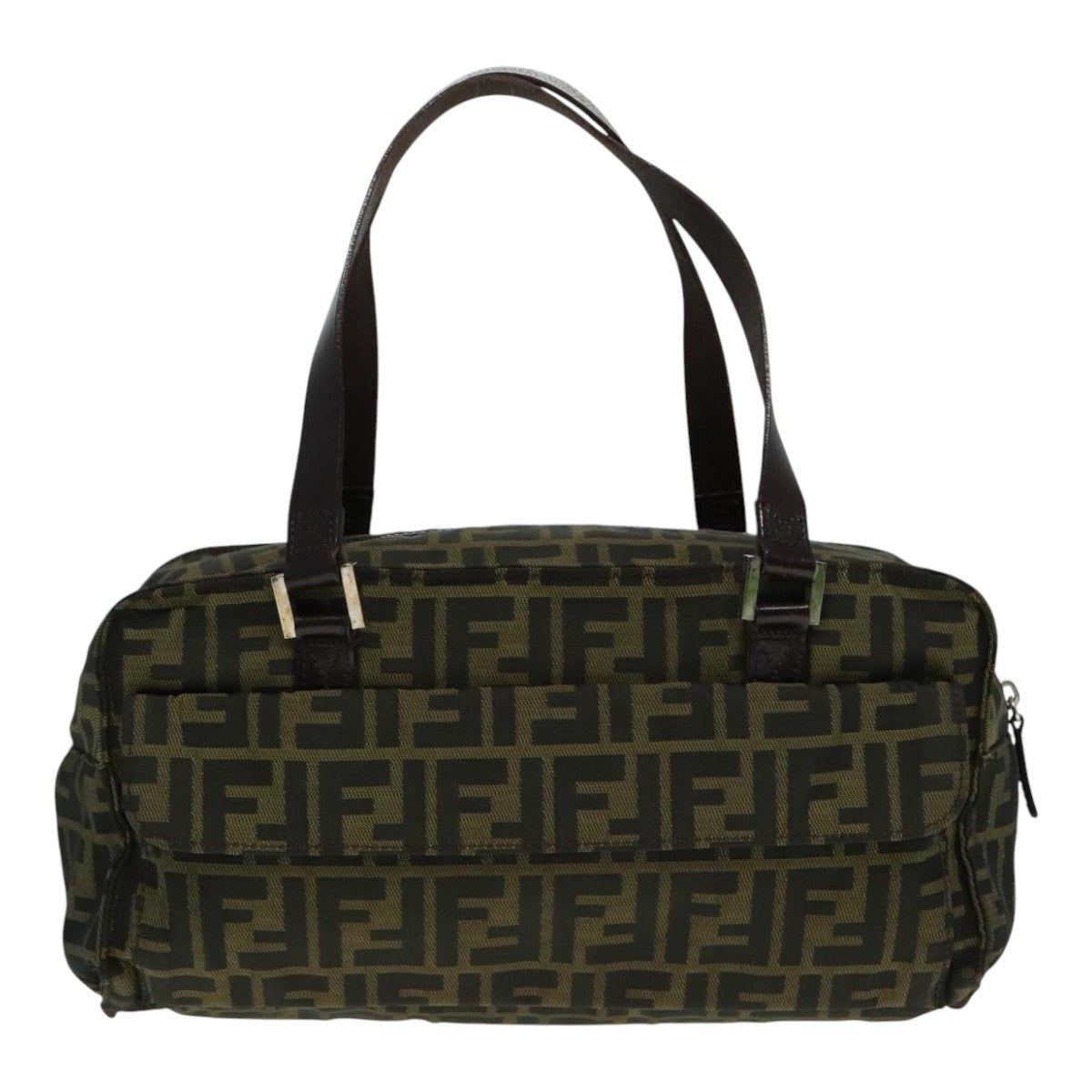 FENDI Zucca Canvas Hand Bag Brown Black Silver93228