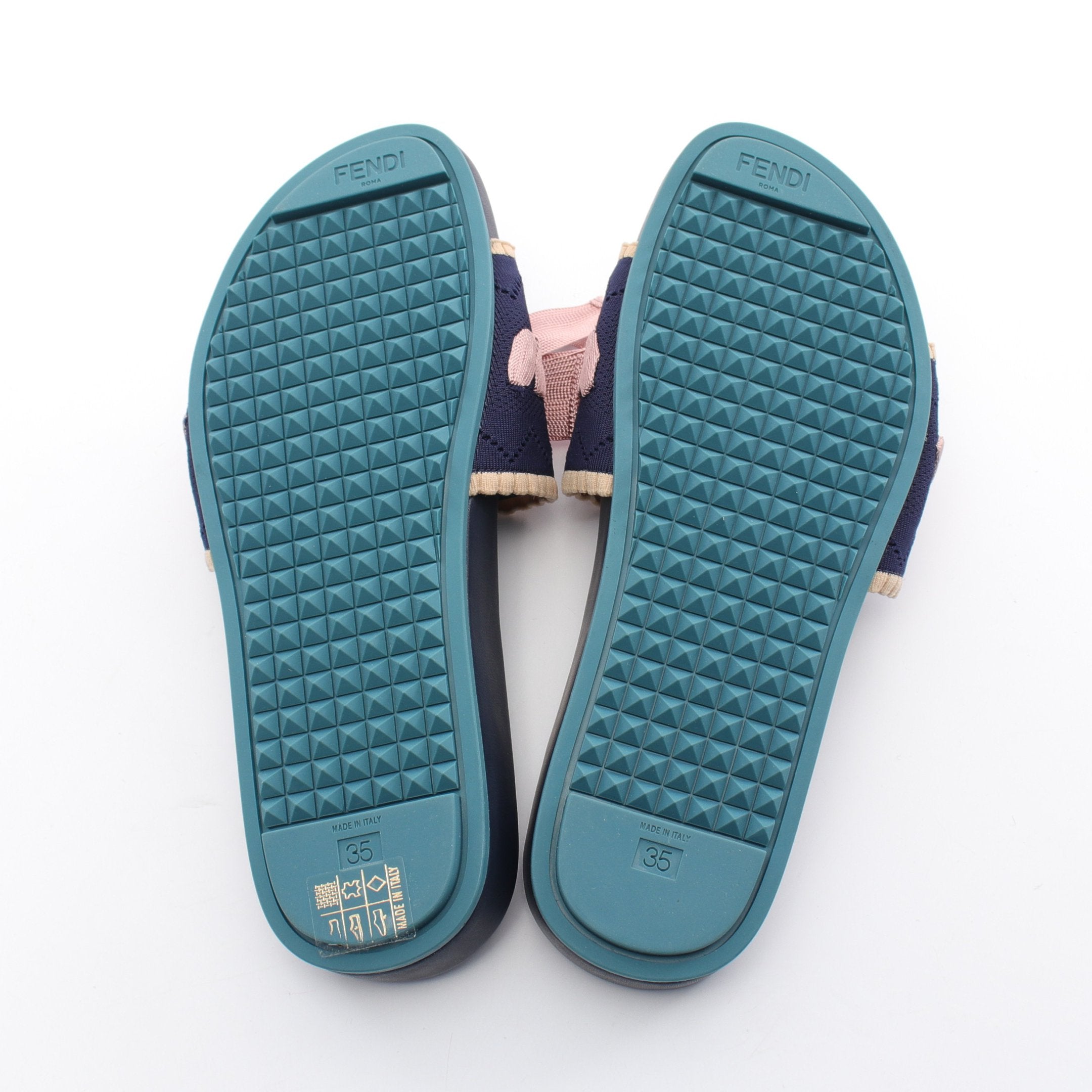 FENDI Slide sandals Fabric Navy Pink Beige Ribbon
