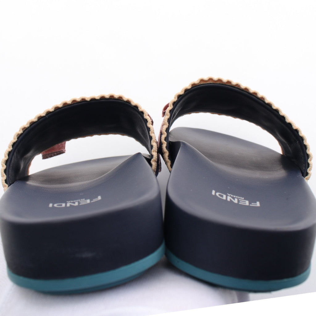 FENDI Slide sandals Fabric Navy Pink Beige Ribbon