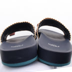 FENDI Slide sandals Fabric Navy Pink Beige Ribbon