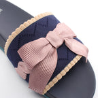 FENDI Slide sandals Fabric Navy Pink Beige Ribbon