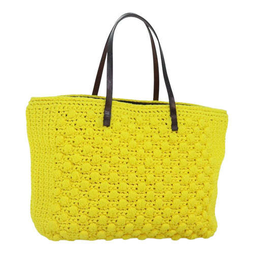 FENDI Tote Bag Cotton Yellow Silver93257