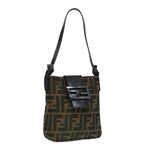 FENDI Zucca Canvas Mamma Baguette Shoulder Bag Black Silver Brown93258