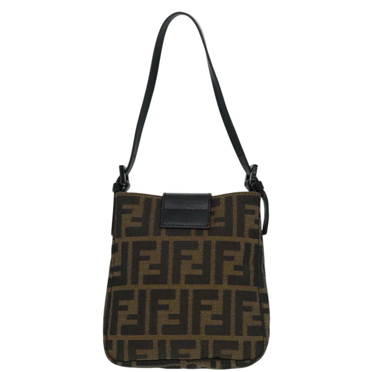 FENDI Zucca Canvas Mamma Baguette Shoulder Bag Black Silver Brown93258