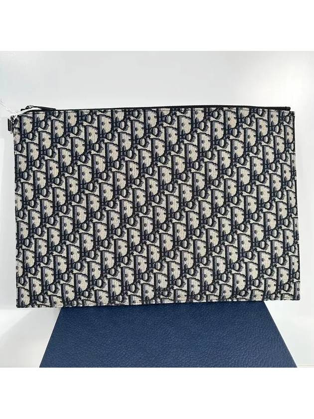 Oblique Jacquard A4 Pouch Clutch Bag Beige Black Dior