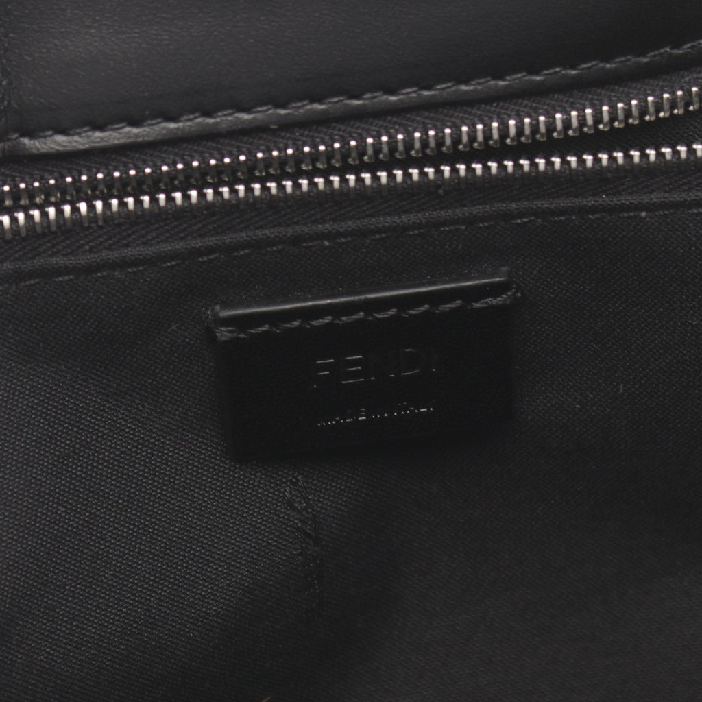 FENDI Flat Baguette FF motif Shoulder bag Leather Dark gray Black