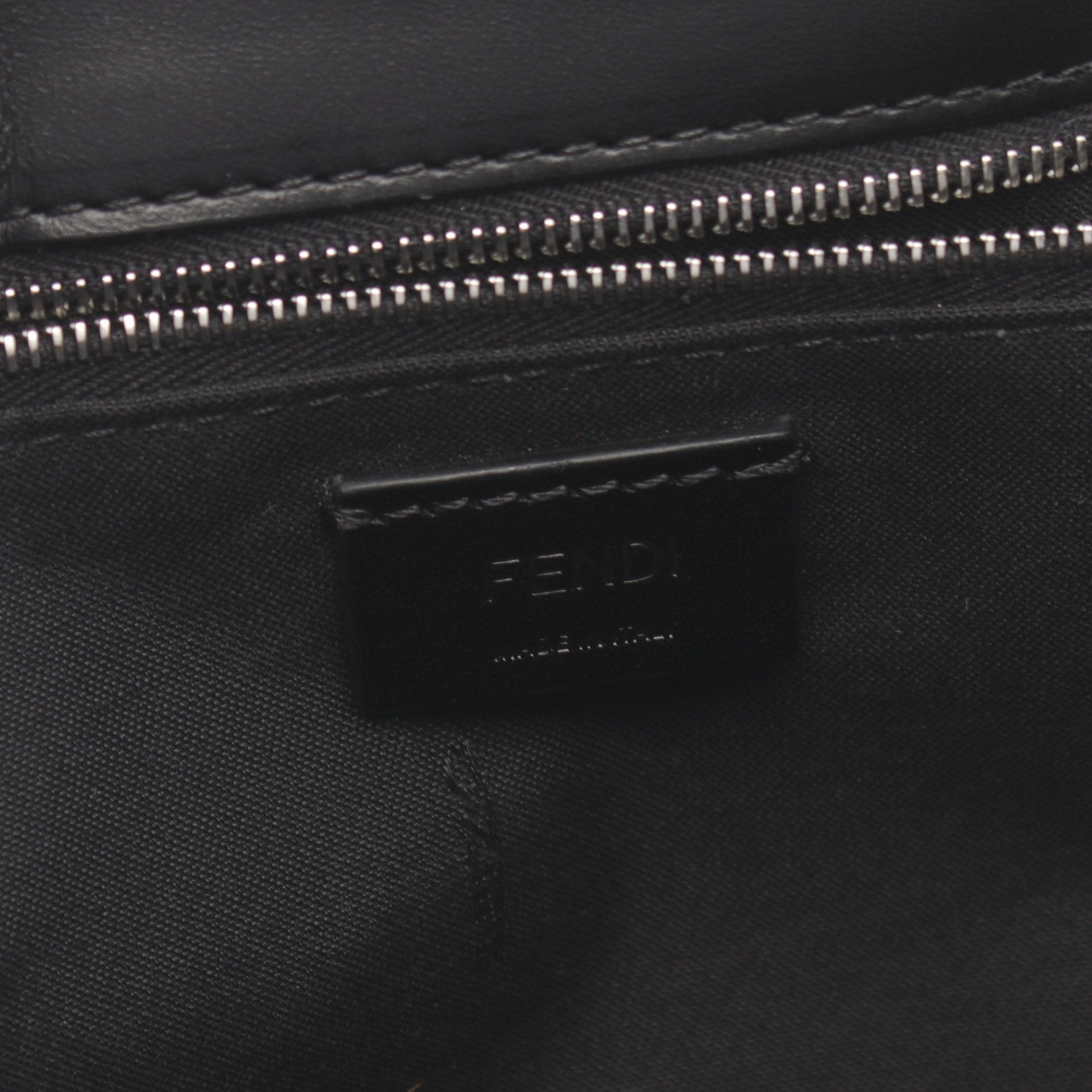 FENDI Flat Baguette FF motif Shoulder bag Leather Dark gray Black