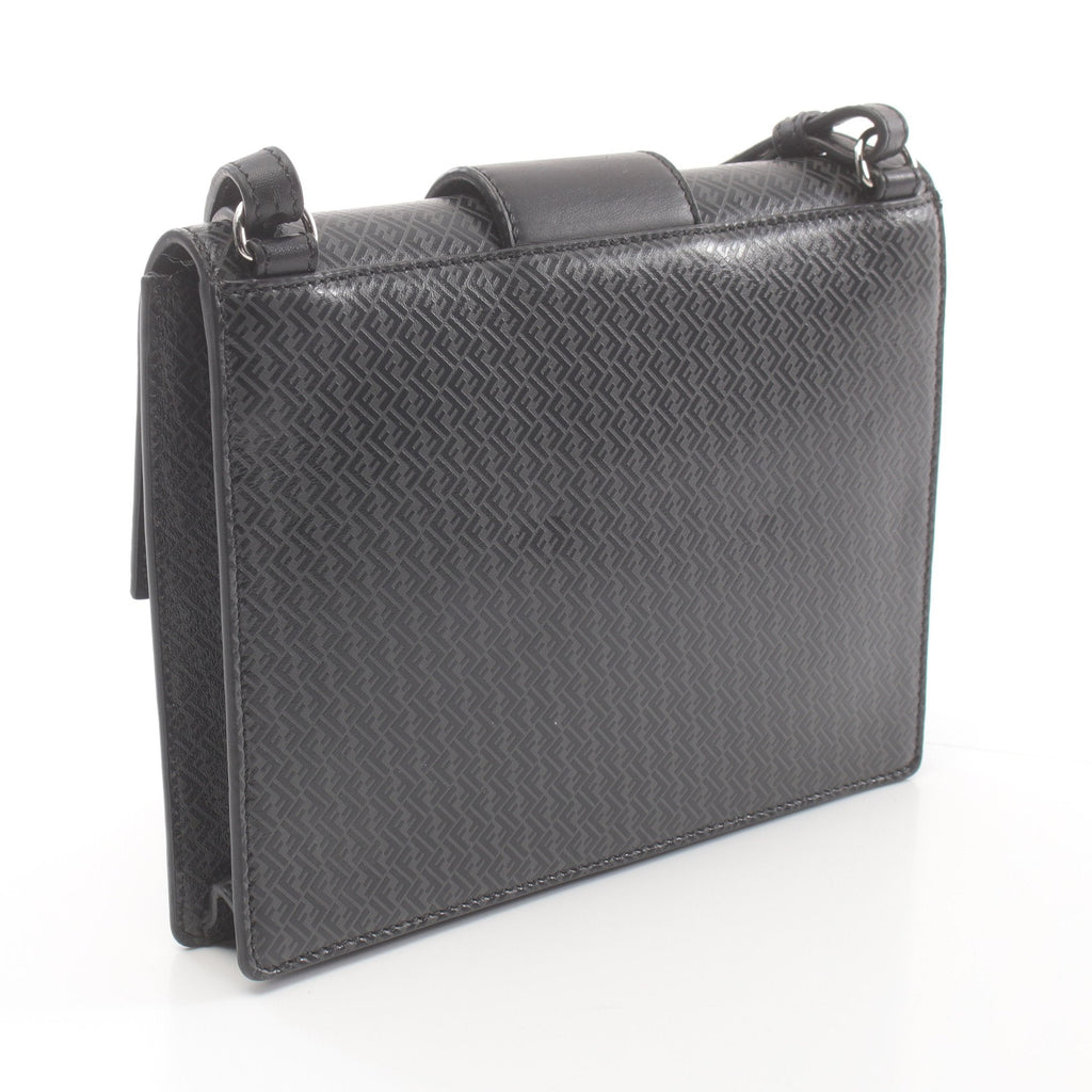FENDI Flat Baguette FF motif Shoulder bag Leather Dark gray Black