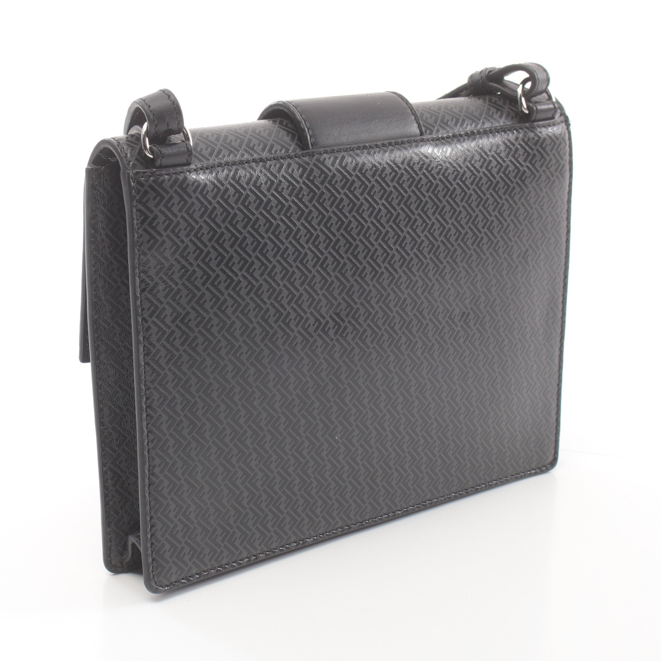 FENDI Flat Baguette FF motif Shoulder bag Leather Dark gray Black