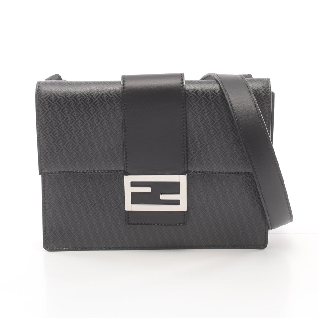 FENDI Flat Baguette FF motif Shoulder bag Leather Dark gray Black