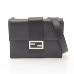 FENDI Flat Baguette FF motif Shoulder bag Leather Dark gray Black