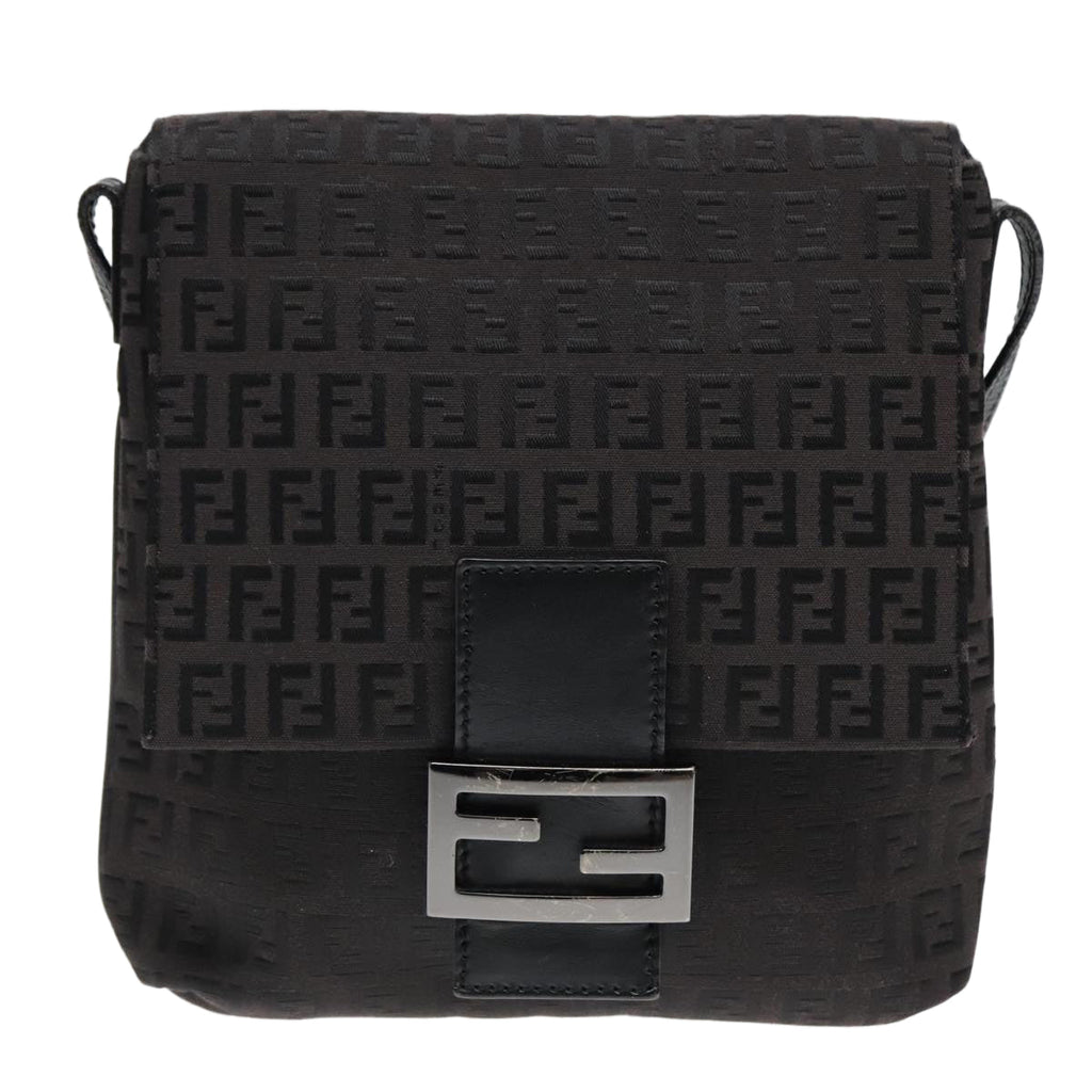 FENDI Zucchino Canvas Shoulder Bag Black93358