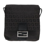 FENDI Zucchino Canvas Shoulder Bag Black93358