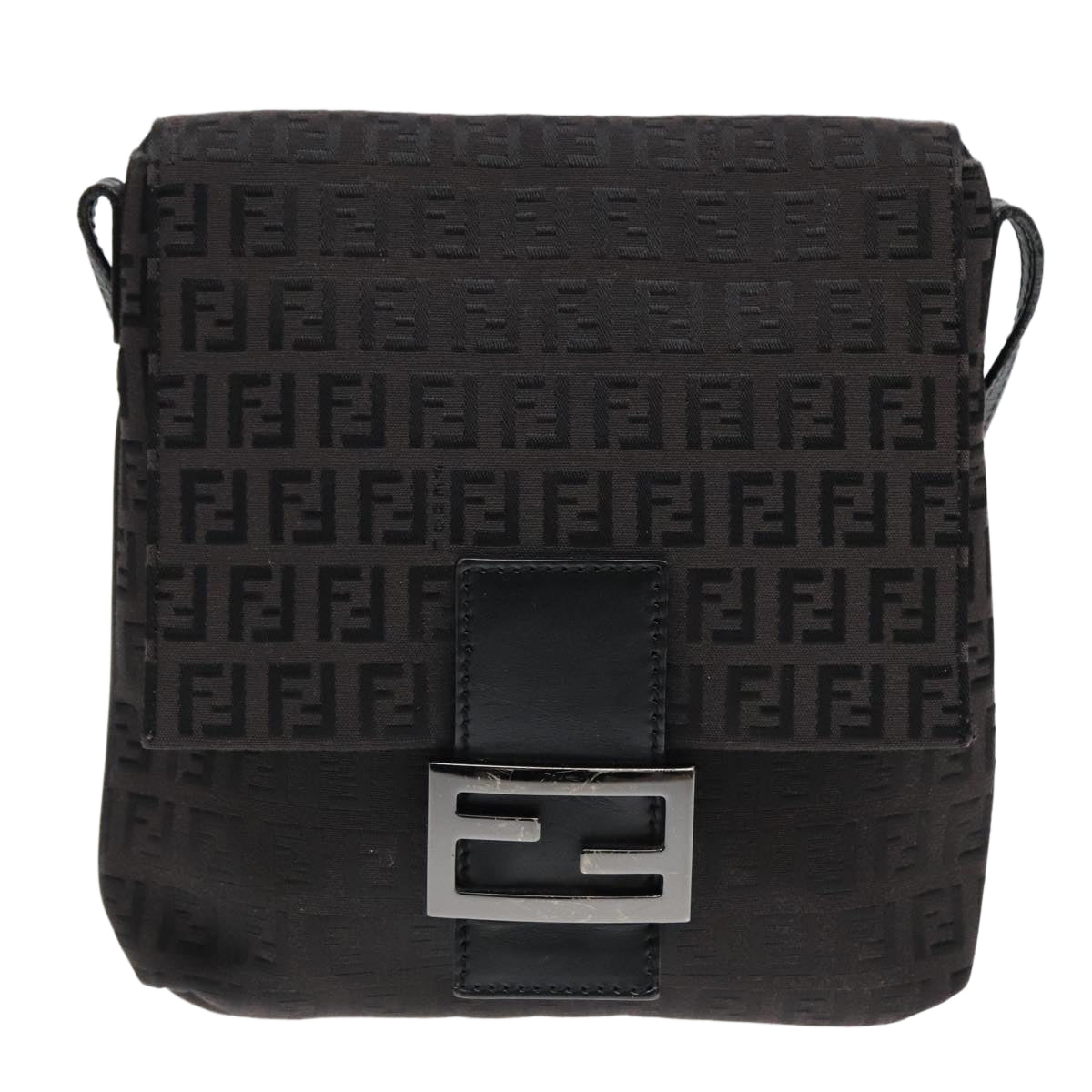 FENDI Zucchino Canvas Shoulder Bag Black93358