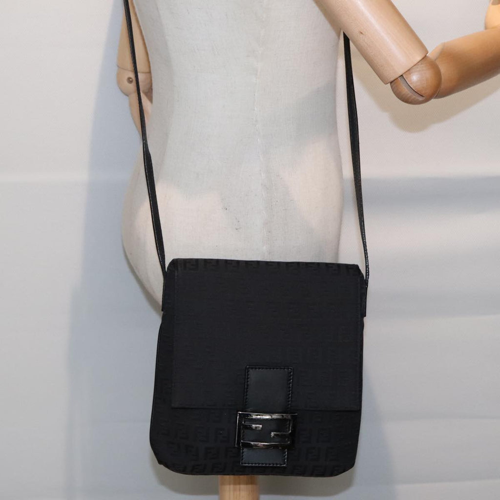 FENDI Zucchino Canvas Shoulder Bag Black93358