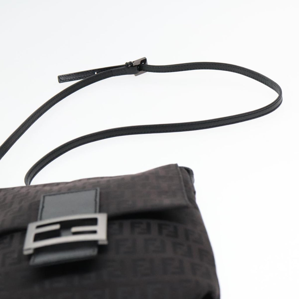 FENDI Zucchino Canvas Shoulder Bag Black93358