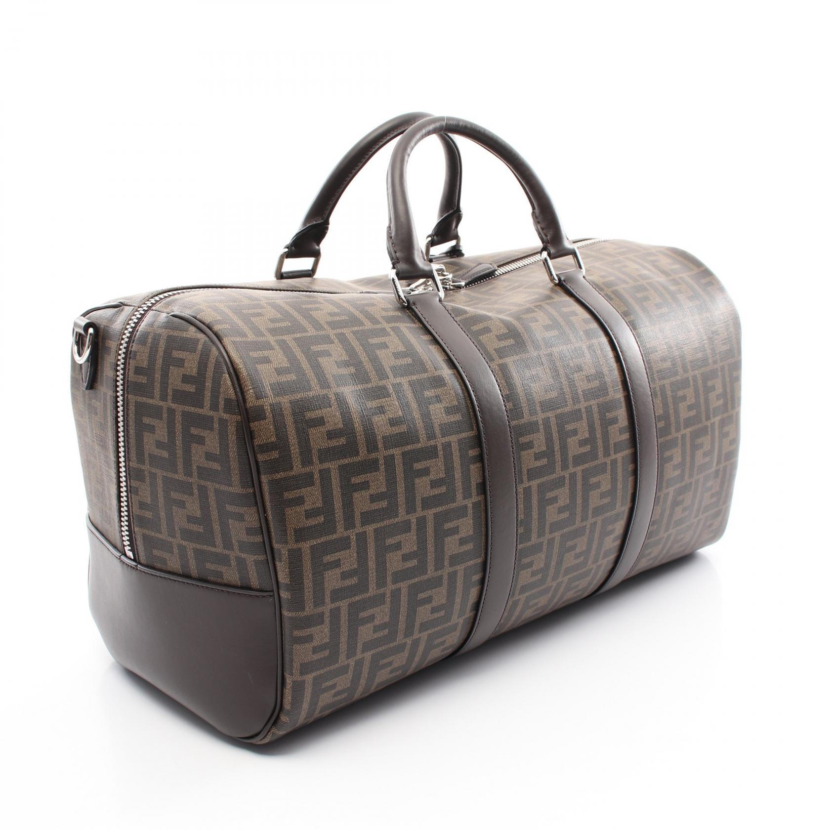 FENDI Zucca Boston bag PVC Coated Canvas Leather Brown Black