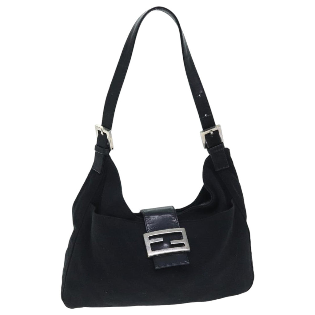 FENDI Mamma Baguette Shoulder Bag Nylon Black Silver93465