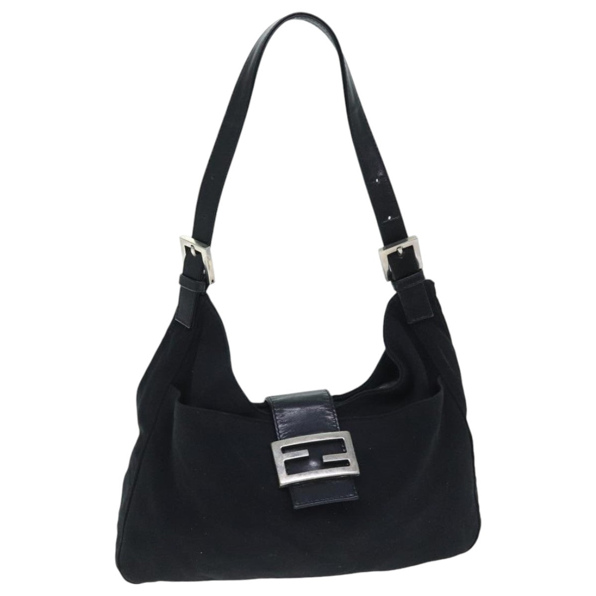 FENDI Mamma Baguette Shoulder Bag Nylon Black Silver93465