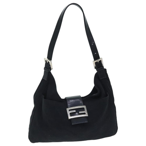 FENDI Mamma Baguette Shoulder Bag Nylon Black Silver93465