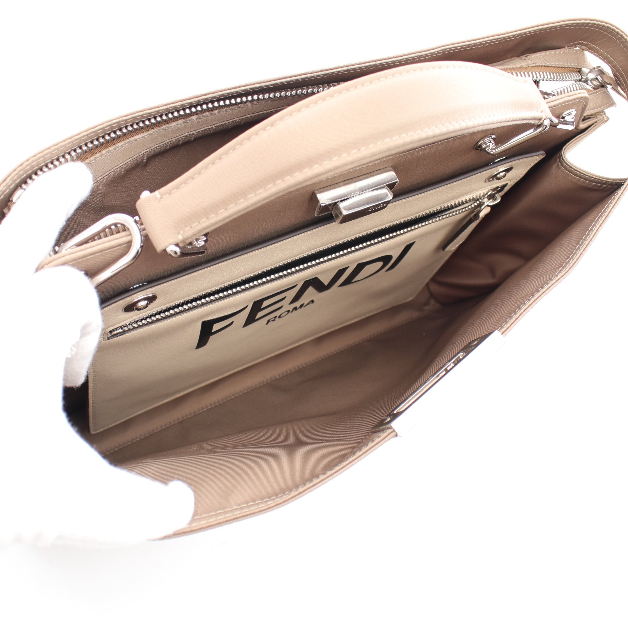 FENDI Peekaboo Isee u Medium Handbag Nylon Gray beige 2WAY