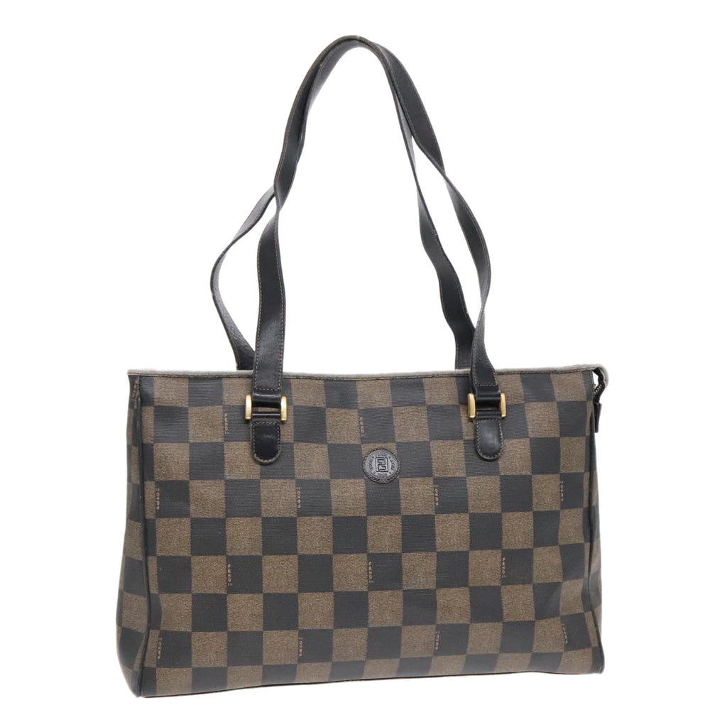 FENDI Pecan Canvas Tote Bag Brown Black gold93517