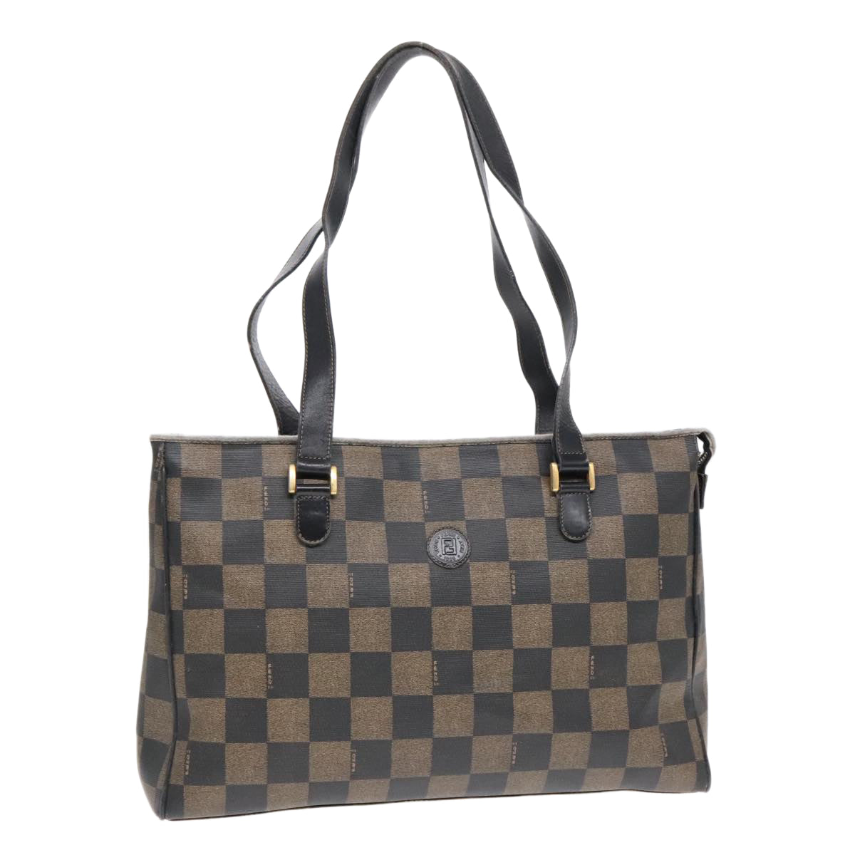 FENDI Pecan Canvas Tote Bag Brown Black gold93517