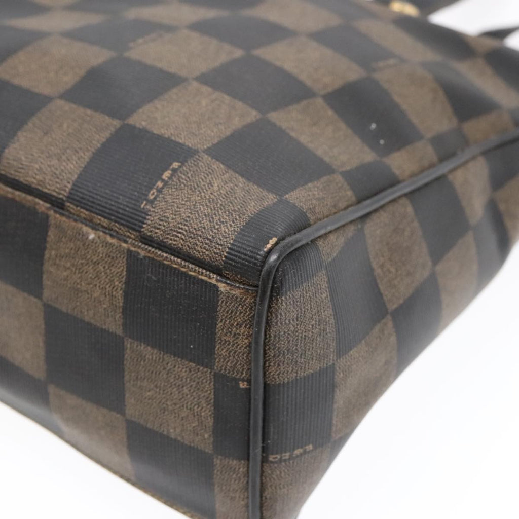 FENDI Pecan Canvas Tote Bag Brown Black gold93517