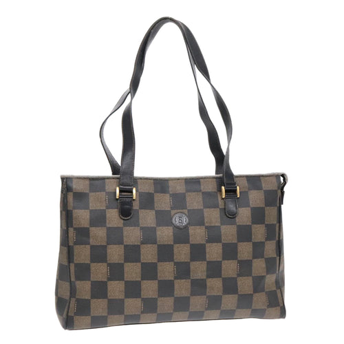 FENDI Pecan Canvas Tote Bag Brown Black gold93517