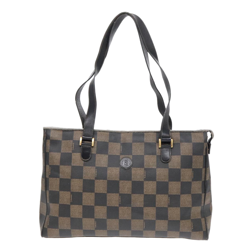 FENDI Pecan Canvas Tote Bag Brown Black gold93517