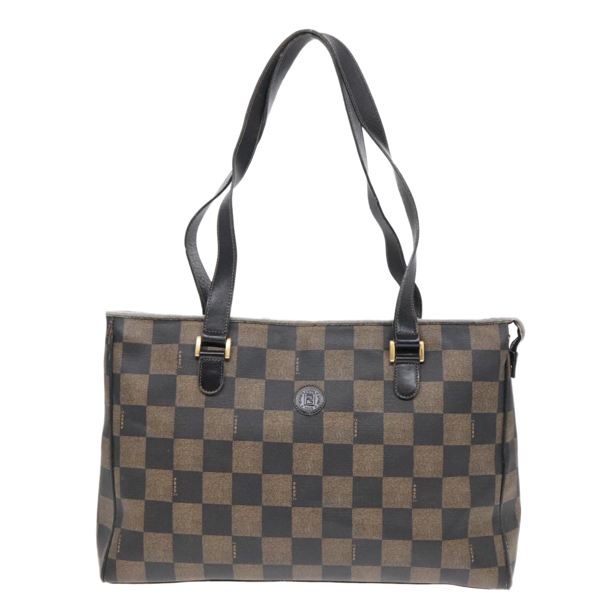 FENDI Pecan Canvas Tote Bag Brown Black gold93517